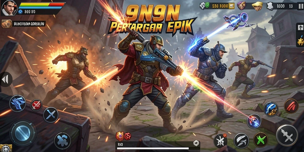 Screenshot gameplay 9N9N menampilkan aksi pertempuran yang mendebarkan.