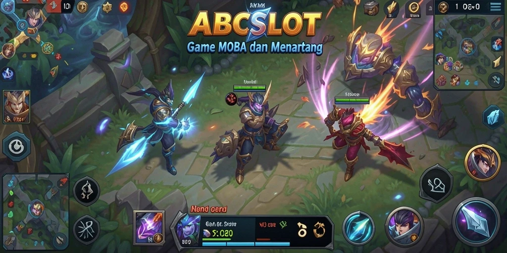 Tangkapan layar menunjukkan pertandingan MOBA yang mendebarkan di ABCSLOT.