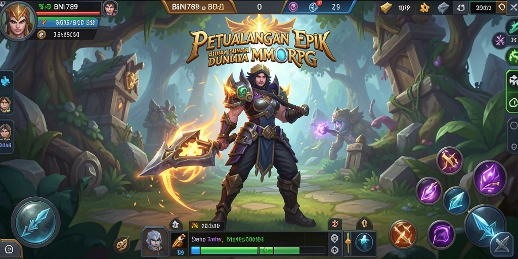 Screenshot utama BNI789 menampilkan pertarungan epik di dunia MMORPG.