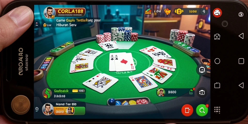 Screenshot CORLA188 menampilkan gameplay Gaple yang seru dan interaktif.