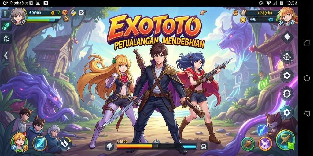 Screenshot gameplay EXOTOTO menampilkan aksi karakter Anime yang dinamis.