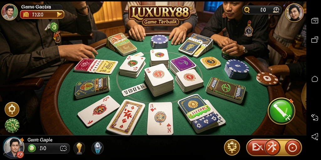 Screenshot gameplay LUXURY88 menampilkan aksi seru permainan Gaple.
