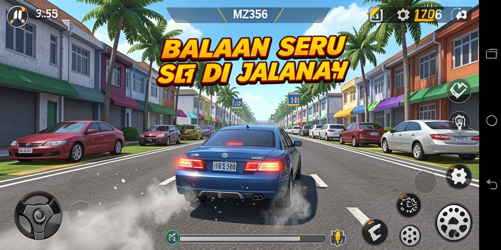 Tampilan gameplay mendebarkan dari MZ356 saat balapan di lintasan.