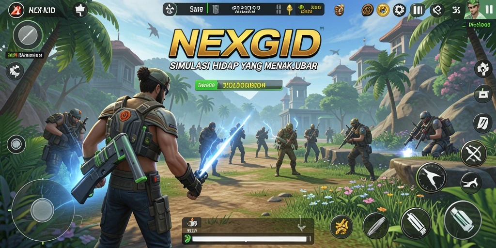 Screenshot gameplay NEXGID menampilkan karakter dalam lingkungan simulasi.