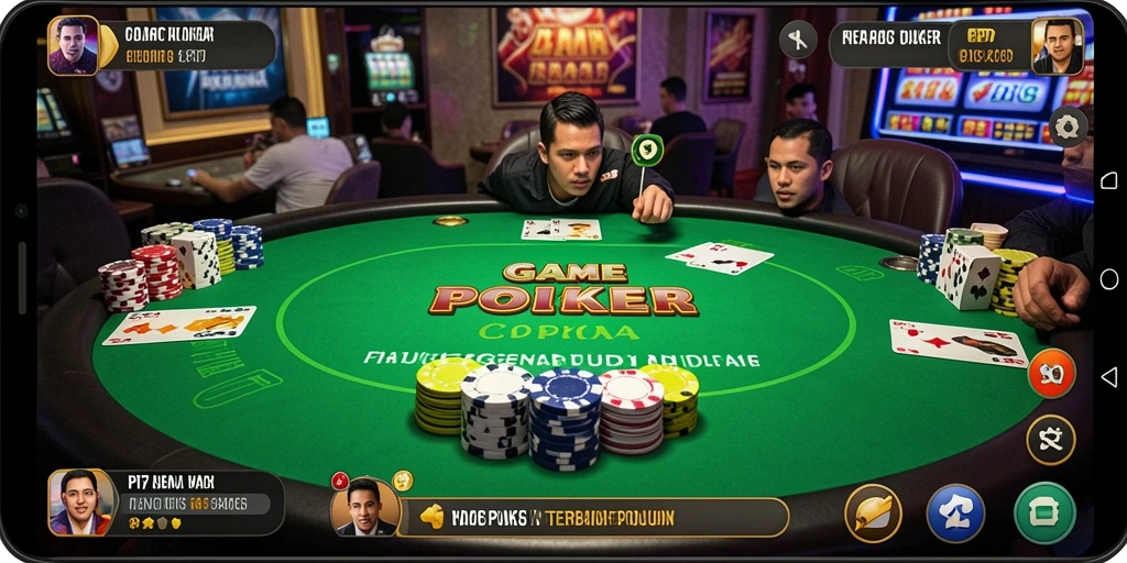 Screenshot utama PP7 menunjukkan pemain bersaing dalam permainan Poker yang seru.