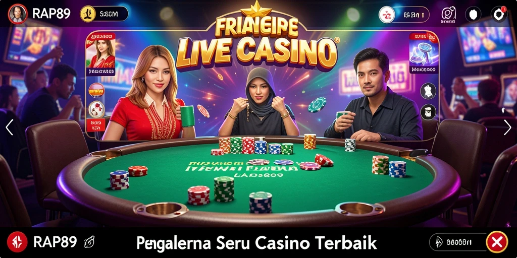 Screenshot gameplay RAP89 menampilkan suasana kasino langsung yang mendebarkan.