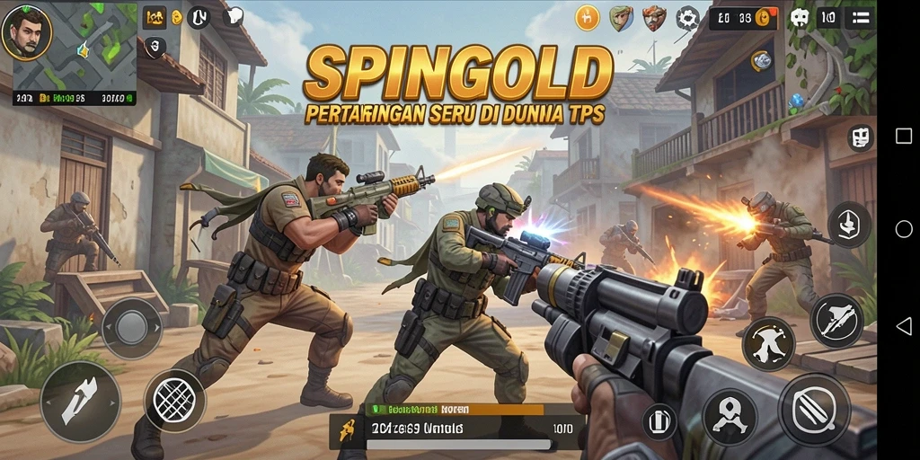 Gameplay seru SPINGOLD dengan aksi tembak-menembak yang intens.