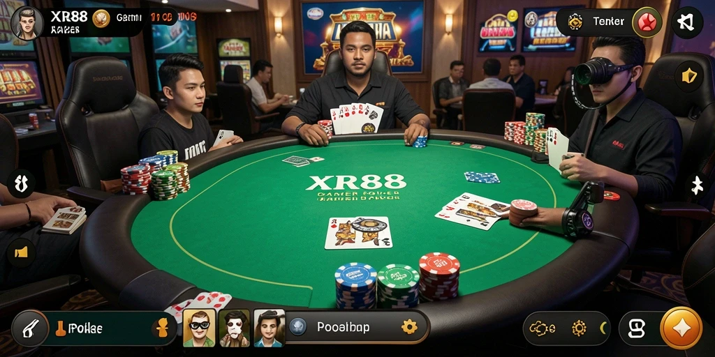 Gameplay seru XR88 dengan tampilan meja poker yang menarik.